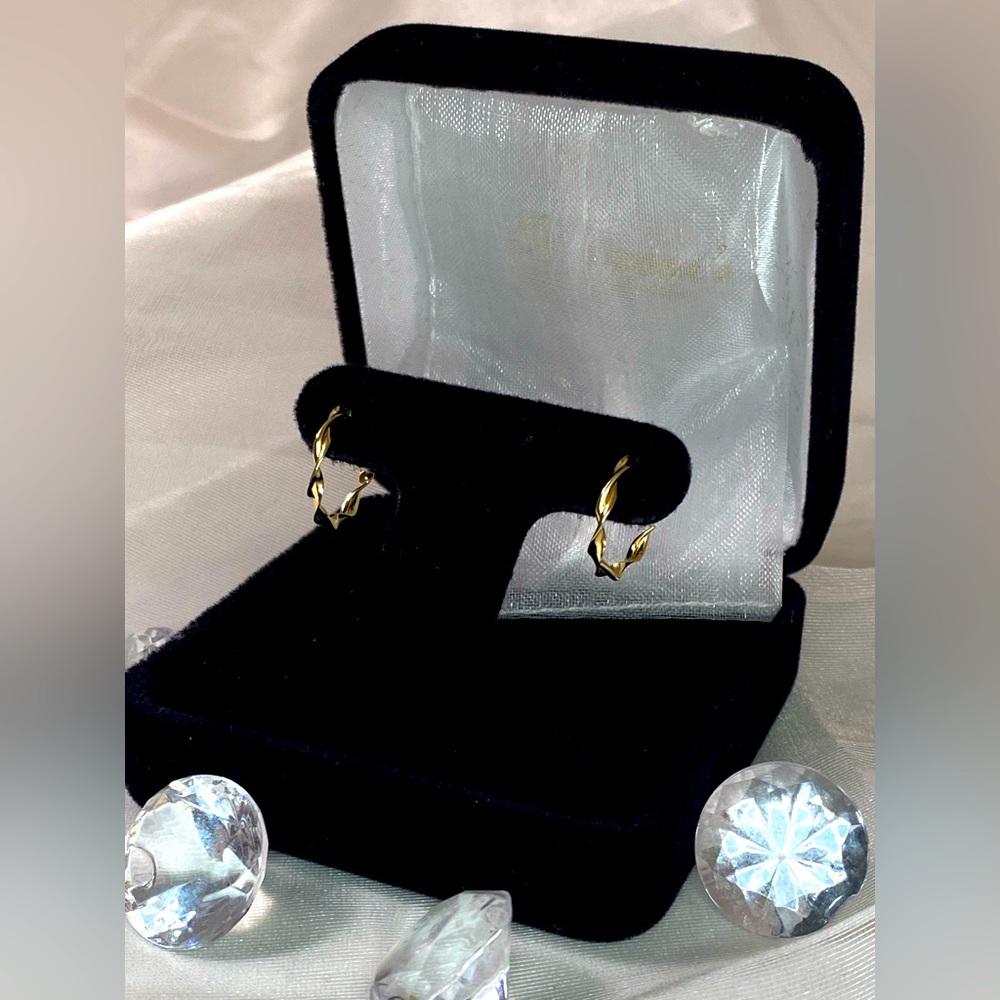 14K YELLOW GOLD twisted half hoop earrings REAL GOLD